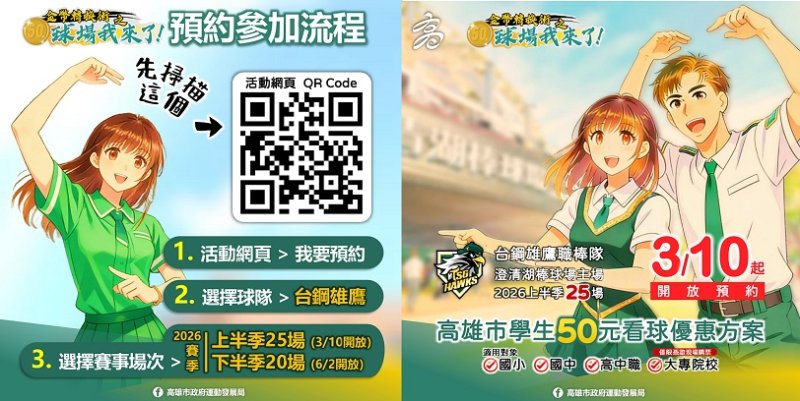 Team Taiwan挺台灣棒球就趁現在 高市學生50元看球優惠 2026全新職棒賽季3/10起開放預約 新聞圖片
