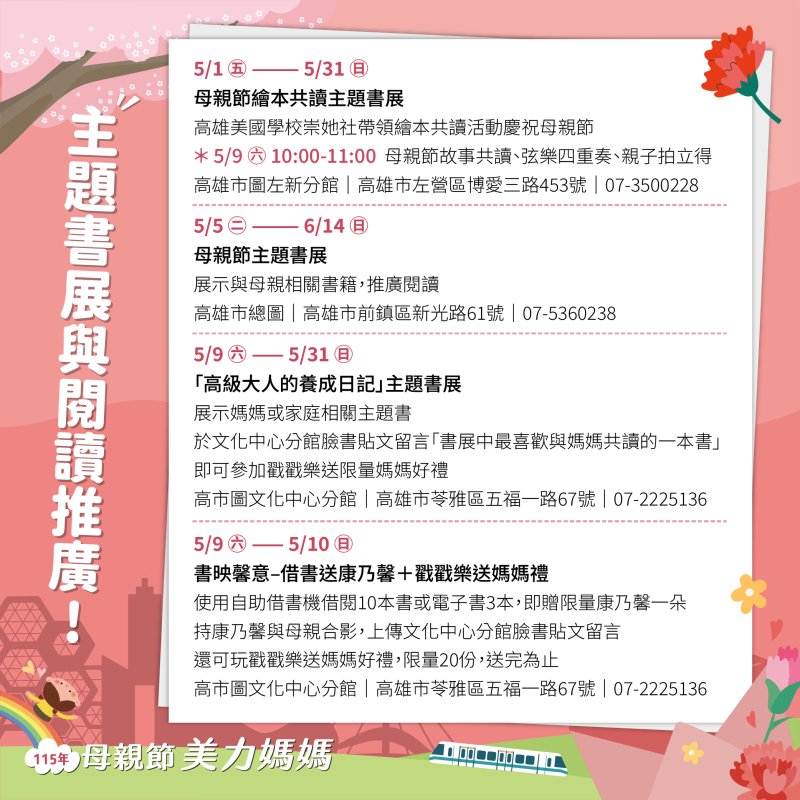 溫馨五月!高市府系列活動暖心登場 與媽媽共度美好時光