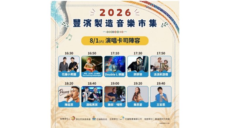 2026豐濱製造音樂市集8/1登場　邀請全國民眾相約東海岸