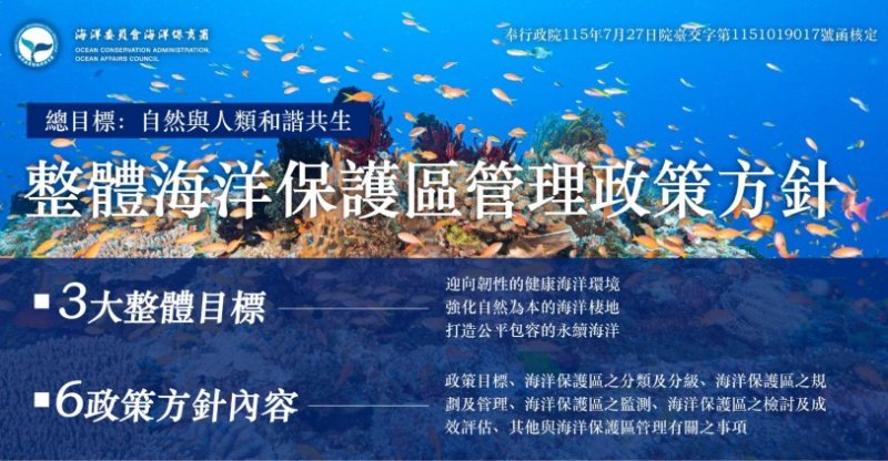 政院核定首部「整體海洋保護區管理政策方針」 跨部會齊心守護韌性藍海 邁向3030新里程