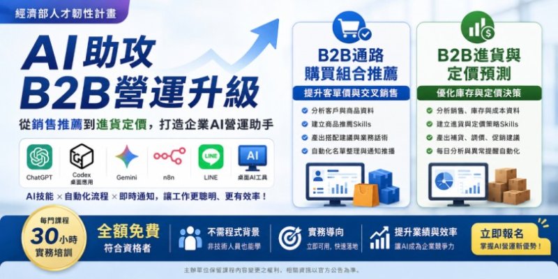 AI助攻企業營運升級  30小時實務課程全額免費