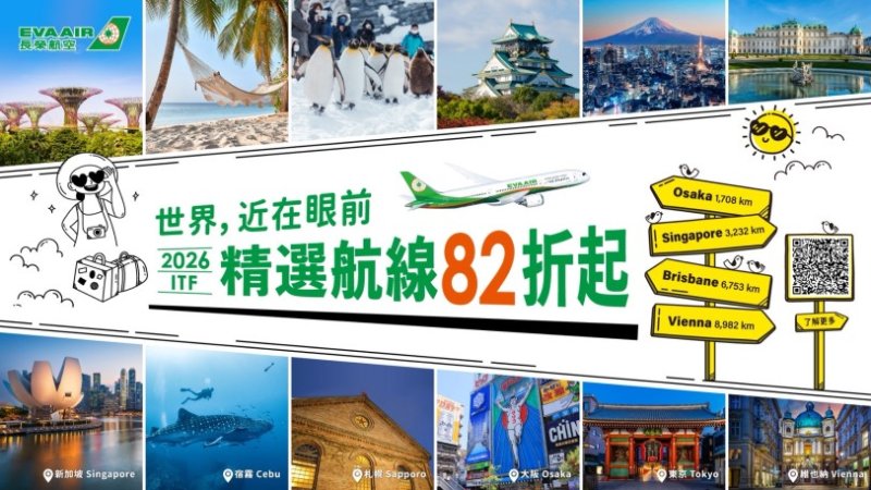 2026長榮航空「世界近在眼前」ITF線上旅展 限時26天搶好康  最大獎送商務艙機票 精選航線82折起